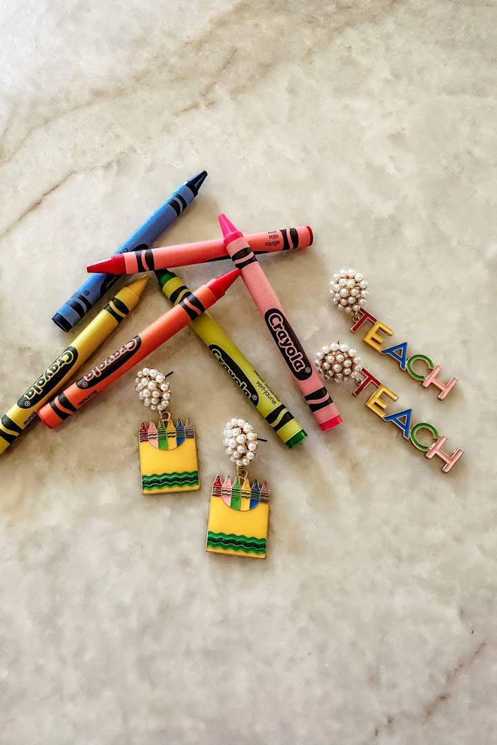 Crayon Teacher Dangle Earrings with Pearls
