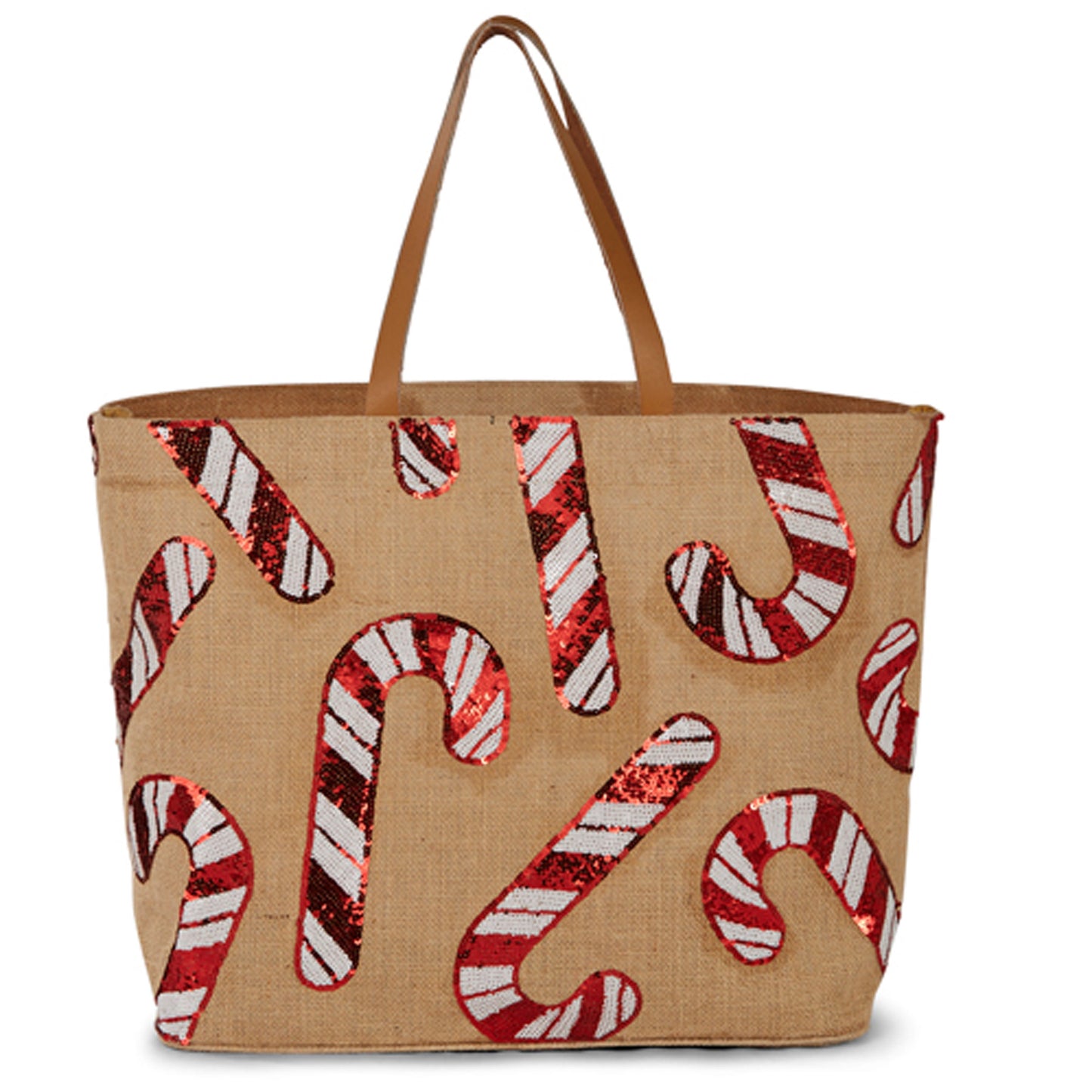 Holiday Motif Sequin Jute Tote
