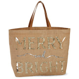 Christmas Merry Happy Holiday Jute Sequin Tote