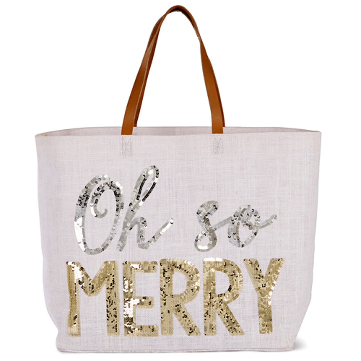 Christmas Merry Happy Holiday Jute Sequin Tote