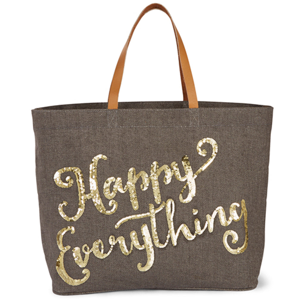 Christmas Merry Happy Holiday Jute Sequin Tote